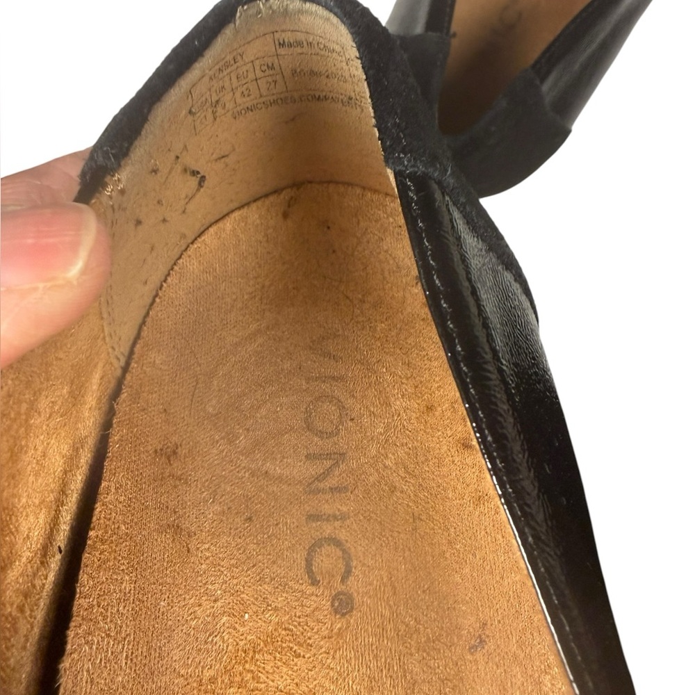 Vionic Black Leather Slip-On Loafers with Tan Soles - Picture 11 of 13